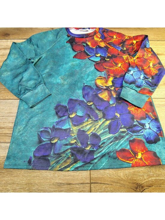 MISSLOOK Tops - MISSLOOK Floral Sweatshirt Tunic Crewneck Raglan Pullover Blue Purple X-Large